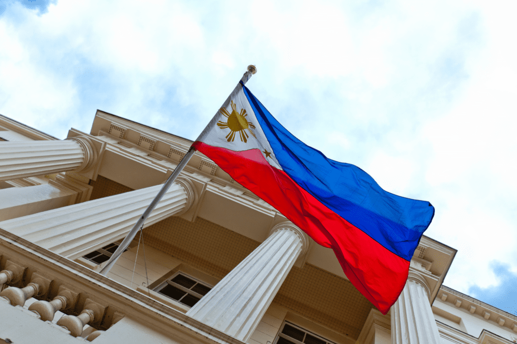 Philippine flag on a pole