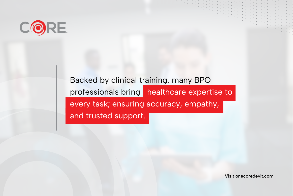 Image of healthcare professionals and BPO experts collaborating on business process outsourcing tasks in a modern office setting.