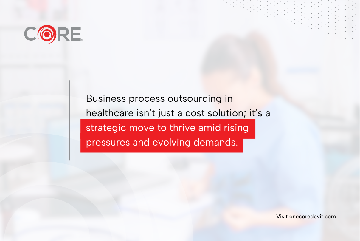Illustration of business process outsourcing in healthcare, showcasing streamlined operations and improved patient care efficiency.