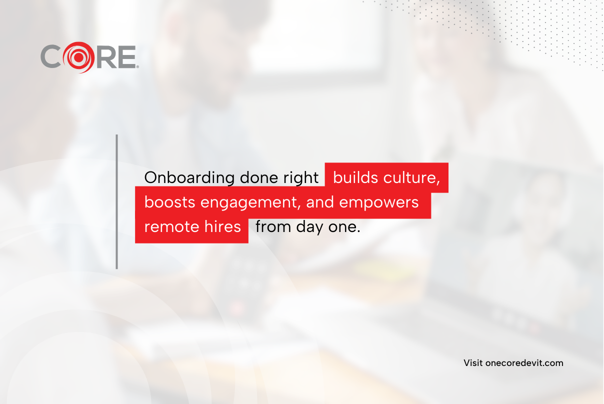 Visual representation of core values related to remote onboarding, emphasizing teamwork, integrity, and innovation.